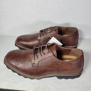 Deer Stags Men Benjamin Oxford Brown Faux Leather Lace-Up Dress Shoes Size 8W